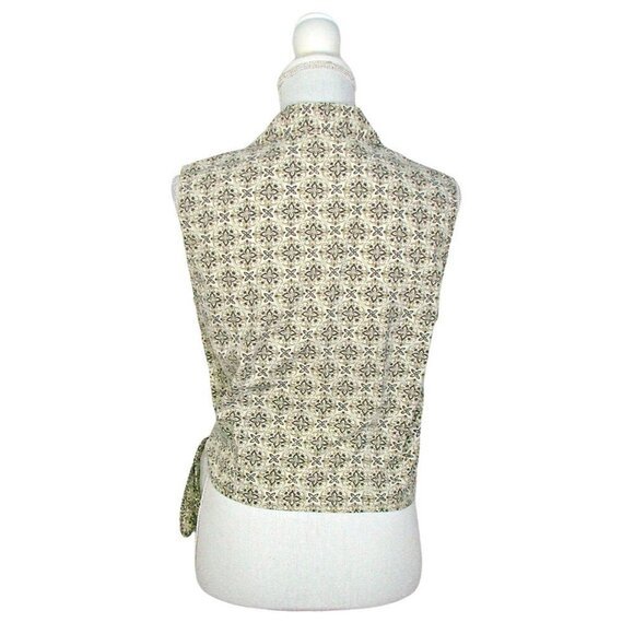 Faded Glory Cropped Wrap Side Tie Sleeveless Blouse 100% Cotton Beige White Sz L - Picture 3 of 12